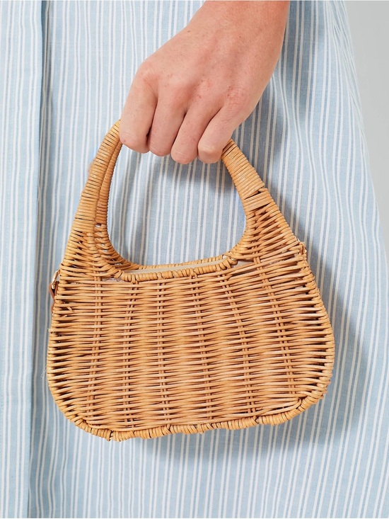 Tuckernuck Handbags - Tuckernuck Wicker Mini Bag with Brown Leather Trim and Gold Chain